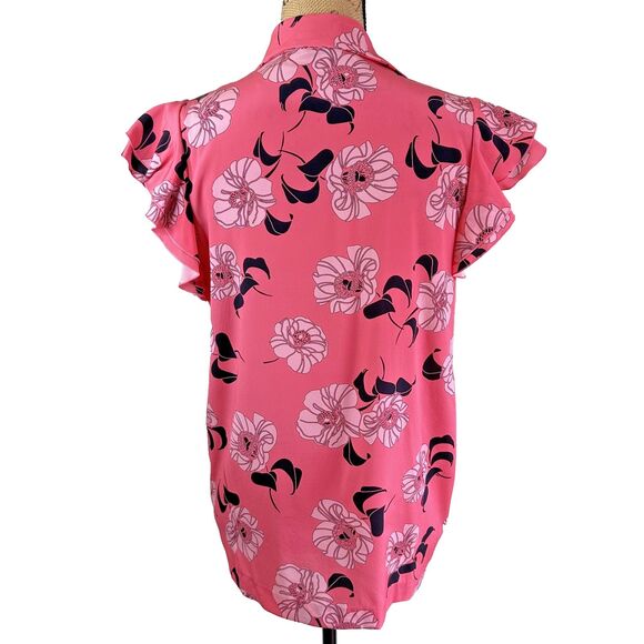 P.A.R.O.S.H. Womens Feminine Floral Pink Button Up Short Sleeve Silk Blouse Sz L - Picture 6 of 15